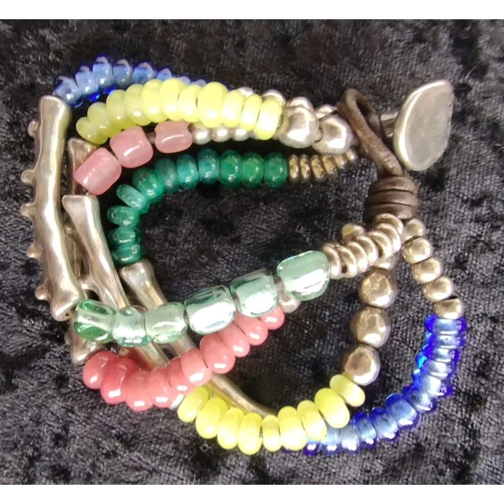 Uno De 50 Silver Plate & Glass Bead 'Como Una Ola' Ride The Wave Bracelet - Picture 3 of 9